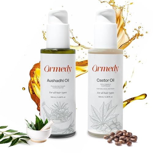 Image of Aushadhi & Castor Hair Fall Control Oil Combo | Natural Cold-Pressed Hair Oil for Thicker, Stronger Hair, Scalp Nourishment & Hairfall Reduction | Men & Women