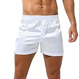  ranrann Homme Caleçon Satin Boxer avec Bulge Pouch Jockstrap Slip Short Elastique Bas de Pyjama Elastique Confortable S-3XL Type B Blanc L