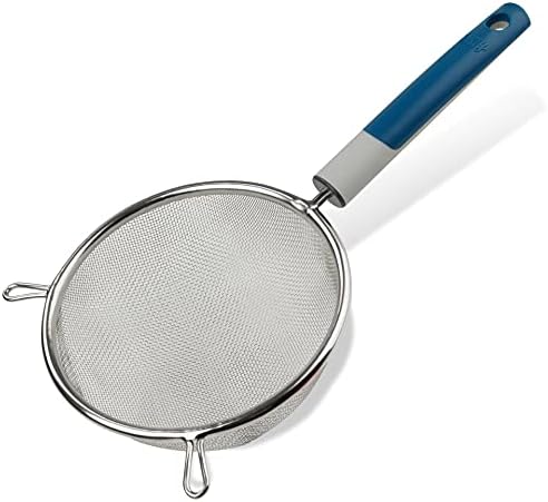 Tasty Stainless Steel Sieve, Wire Mesh Sieve with Long Handle and Two Holders, Mesh Strainer, Kitchen Gadget, Dishwasher Safe, Dimensions: Ø 14 x 29 cm, Colour: Cool Dark Blue, Grey, Silver