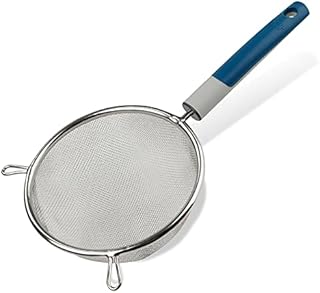 Tasty Stainless Steel Sieve, Wire Mesh Sieve with Long Handle and Two Holders, Mesh Strainer, Kitchen Gadget, Dishwasher Safe, Dimensions: Ø 14 x 29 cm, Colour: Cool Dark Blue, Grey, Silver