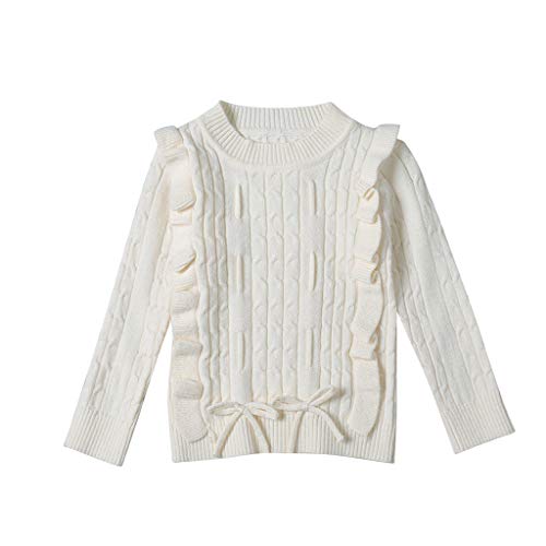 Baby Boys Girls Fall Winter Ruffled Knitted Sweater Clothes Set for 1-6T Little Kids Toddler Long Sleeve Crochet Pullover Tops (Beige, 3-4 Years Old)