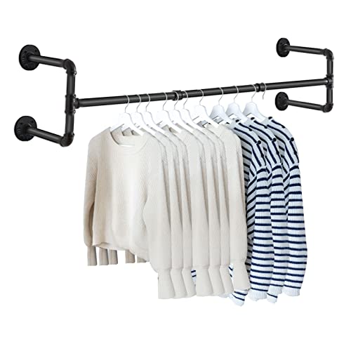 Yawinhe Tringle à vêtement Industriel, 127cm Porte-vêtements robuste en fer retro, Portemanteaux Muraux, pour Magasins, Maison,Balon,Vestiaire, Noir, YMG003