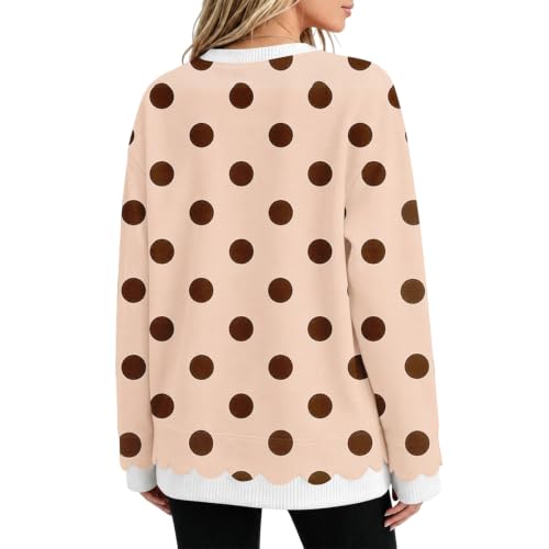 Layered Sweatshirt Women Built-In Shirt Polka Dot Scallop Hem Sweatshirt - image 5