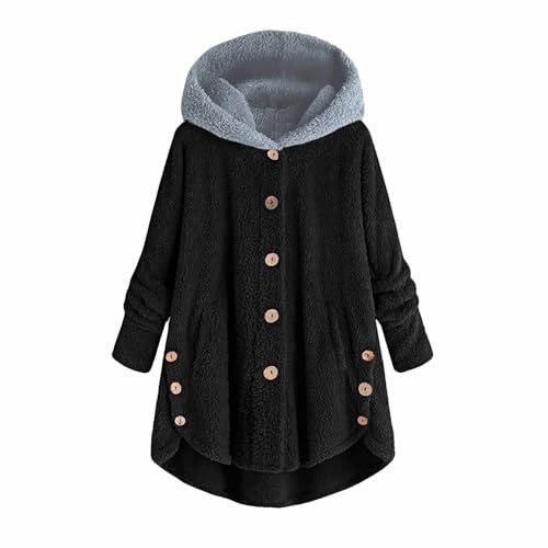Oversized Fleece Jacket Women Fashion Long Sleeve Button Sherpa Hood Coat Casual Lightweight Cozy Winter Warm Outwear