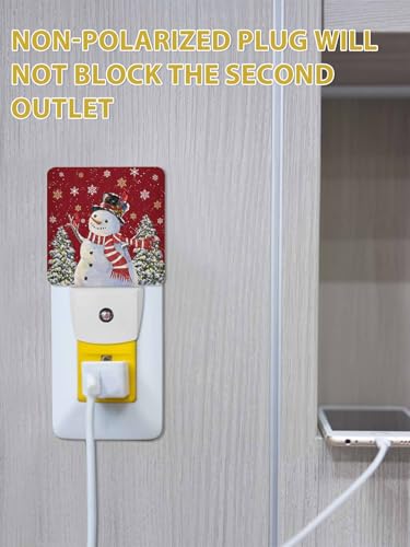Image of Christmas Snowman Night Light Plug in LED Night Lamp Automatic Sensor Christmas Tree Night Lights, Winter Snowflake Red Night-Lights Plug into Wall for Bedroom Bathroom Kitchen Hallway Xmas Decor
