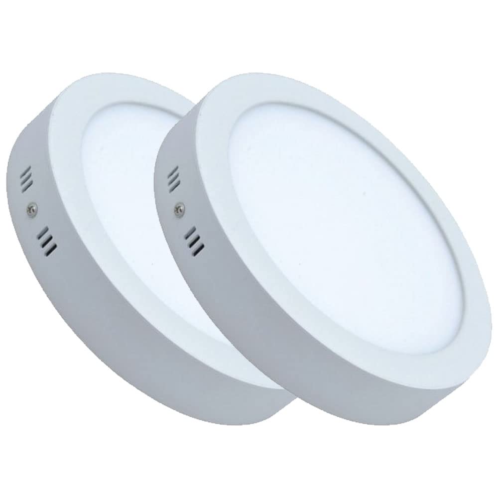 Manningham Lighting Twin Pack Round Surface Ceiling Light Ultra Slim 12W LED Panel Quick Installation Downlight Daylight White 6500K Lamp Living Room Bedroom Kitchen Hallway (2X Panels)