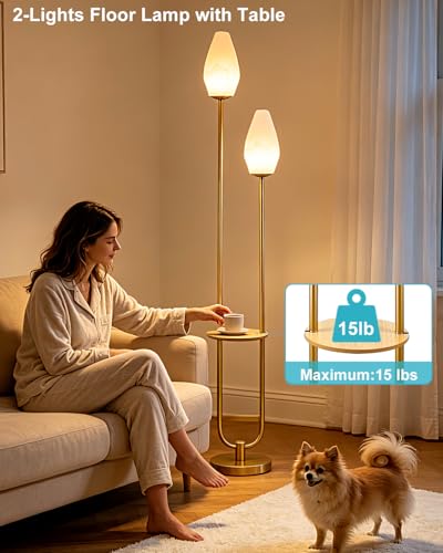 Image of Lightdot 63IN Gold Floor Lamp with Shelf Mid Century Tall Standing Lamps with Rock-Shaped Bulb Included Modern Floor Lamp with 5Lbs Heavy Base for Living Room /Party /Sofa Beside /Corner Decor
