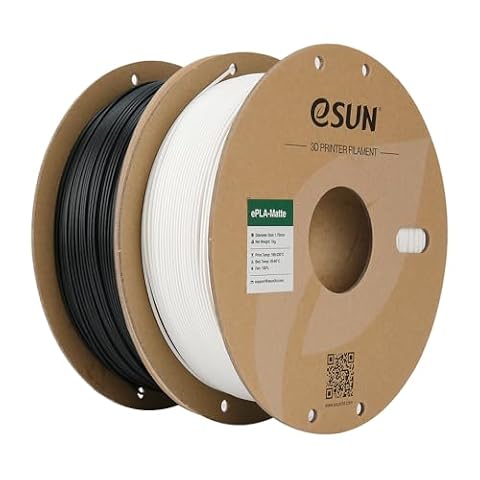 eSUN Upgraded Matte PLA Filament 1.75mm, Matte PLA 3D Printer Filament, Shine-Free Color, Frosted Texture, 1KG per Spool, 2 Spools for 3D Printers, Matte Deep Black and Milky White