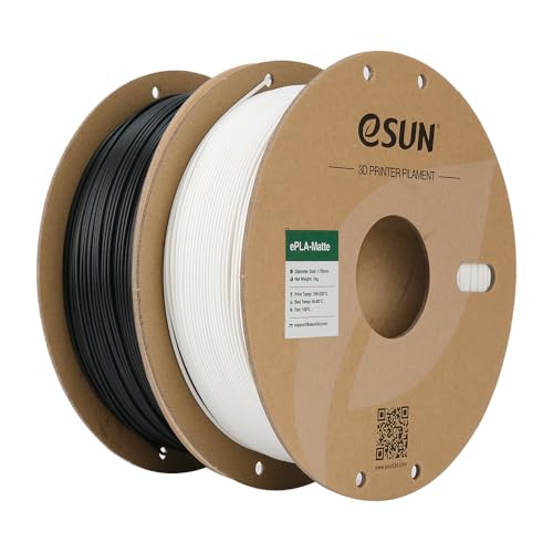 eSUN Upgraded Matte PLA Filament 1.75mm, Matte PLA 3D Printer Filament, Shine-Free Color, Frosted Texture, 1KG per Spool, 2 Spools for 3D Printers, Matte Deep Black and Milky White