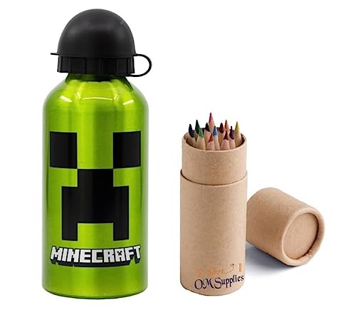 OM SUPPLIES Characters Aluminium Sports Bottle 400ml - Holiday, Back to School Water Drinking Kids Lunch Children (Mine)