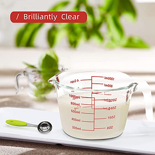 2 Pcs Glass Measuring Cup Set 34 Oz And 17 Oz + 5 Measuring Spoons, Glass Is Safe For Microwave, Freezer, No Bpa By Tiblen #TOP5