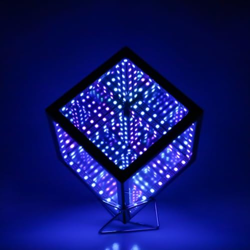 A hypercube infinity mirror lamp that creates a tunnel of infinite recursive light — genuinely mind-bending desk art.
