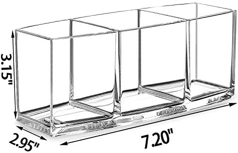 CACASO Clear Makeup Brush Organizer, Premium Acrylic Makeup Brush Holder Organizer 3 Compartments, Makeup Brush Display Holder Cosmetic Storage