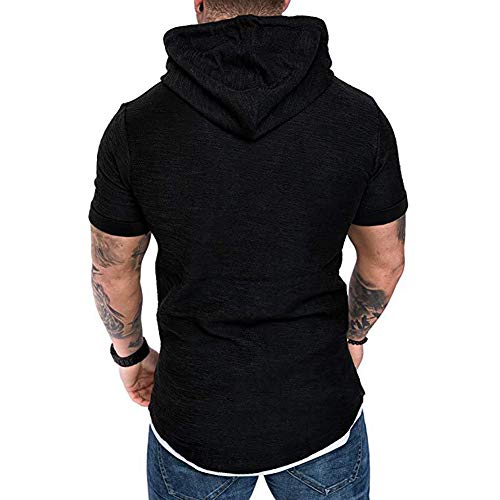 Men's Casual Hooded T-Shirts - Fashion Short Sleeve Solid Color Pullover Top Summer Blouse #TOP2