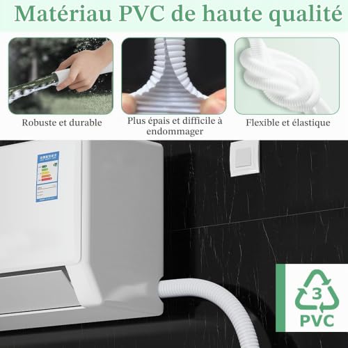 VEEKAY Tuyau Condensat Clim Ø16mm, Tuyau de Vidange Flexible en PVC Découpable, Universel pour Climatiseur et Déshumidificateur, Longueurs 2m, 3m, 5m, 8m, avec 4 Colliers de Serrage – vue 4