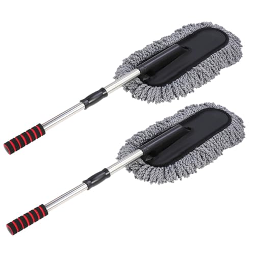 CTIRCHIU 2個 車掃除用品 柔軟伸縮ハンドル付 車内外用ダスター ブラシ ワックス塗対応 ホコリ取り 車体清掃用 家用にも適合 グレー
