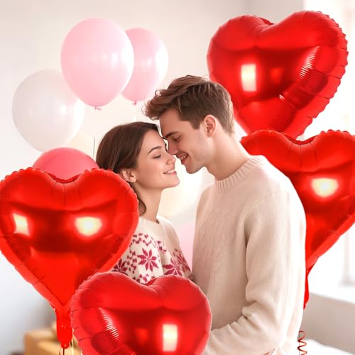 Image of 6 Pcs 32 Inch Red Heart Balloons, Giant Heart Shape Foil Balloons Love Balloon Valentine Balloon for Birthday Party Wedding Engagement Party Baby Shower Valentine Day Decorations