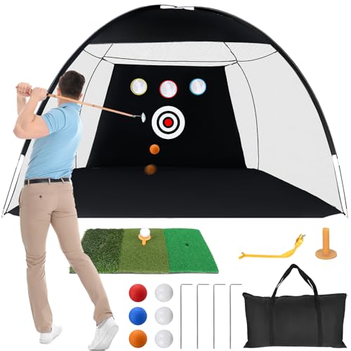 Faazy Golf Practice Net for Garden with 6 Balls Swing Correction Trainer Carry Bag Chipping Turf Mat for Backyard Driving Indoor Outdoor Use 10x7ft