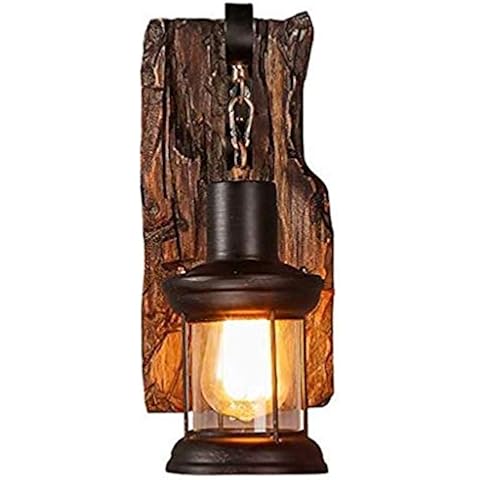 JIAODIE Industry Wall Lights Loft Wood Retro Vintage Wooden Metal Wall Lamp for Restaurant, Aisle, Corridor, Entrance, Bar, Cafe, Bedroom Bedside Wall Lamp Glass Shade [Energy Class A+],B Cover