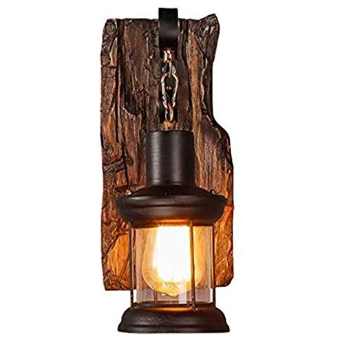 JIAODIE Antique Vintage Style Industriel Mur Lumières Rustique en Bois Applique Murale E27 Prise Éclairage Murale pour Restaurant, Allée, Couloir, Entrée, Bar, Café, Ombre Fait De Métal Et De Verre,B Cover