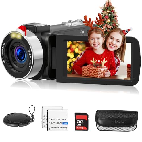 Weochi Video Camera Camcorder,Full HD 2.7K 42MP Digital Cameras Recorder for YouTube 3.0 Inch 270 Degree Rotation LCD 18X Digital Zoom Vlogging Camera with 32G SD Card and 2 Batteries
