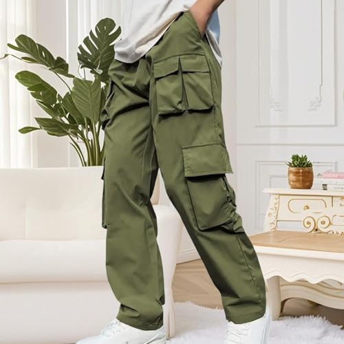 Mens Casual Pants Elastic Waist Side Pocket Straight Leg Cargo Pants Baggy Streetwear Fashion Quick Dry Trousers2