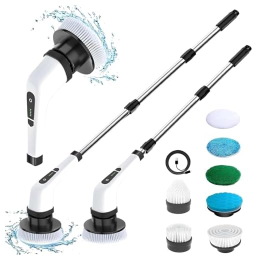Etekcity Cleaning 9 in 1 Electric Spin Scrubber,Upgrade LED Display Cordless Scrubber with 8 Replaceable Brush Heads Adjustable 2 Speeds Extension Handle Power Cleaning Brush for Bathroom, Floor