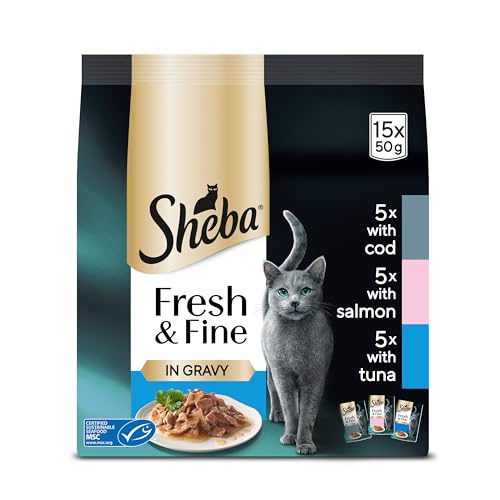 Sheba Cat Wet Food - Fresh and Fine - Cat Pouches Fish in Gravy - 3 x 15 x 50 g