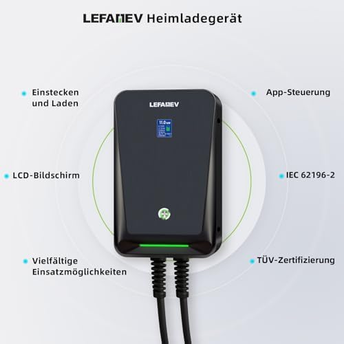Bild 4 - 11KW Ladegerät mit APP, 16A Wallbox mit LCD-Anzeige, Einstellbarer Strom und Einstellung Startzeit [ IEC62196-2 | 6m | IP66 ], Typ 2 Dreiphasig Ladekabel, für Allen 11KW EV PHEV