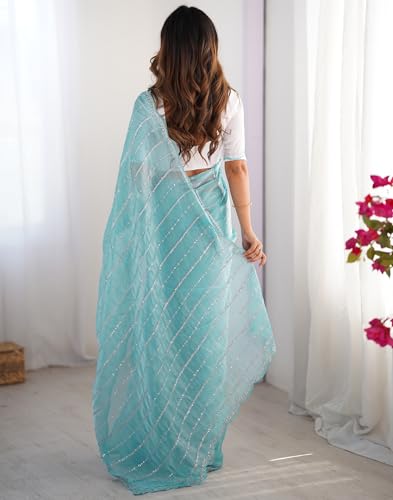 Image of SIRIL Women's Shimmer Chiffon Sequence Embroidery Saree With Unstitched Blouse Piece for Wedding and Parties