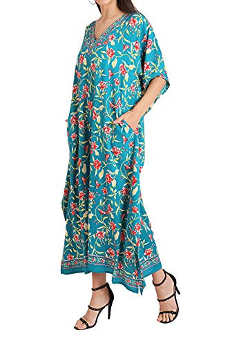 Image of Miss Lavish London Kaftan Dresses for Women Plus Size Long Batwing Sleeve Caftans, V Neck Moo Moo Printed Beach Cover Up Maxi Beach Dress, Bathing Suit Cover-Up Loungewear