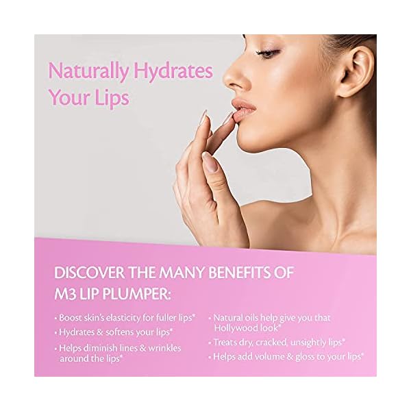 M3 Naturals Collagen Lip Plumper Clinically Proven Natural Lip Enhancer for Fuller Softer Lips Increased Elasticity Reduce Fine Lines Hydrating Plump Gloss Lipstick Primer