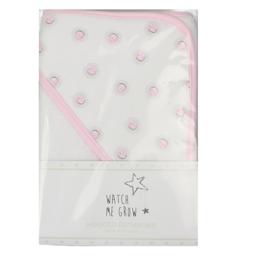 Baby Boys/Girls White Hooded Bathrobe Bath Towel | Printed And Embroidered Design | 70cm x 70cm (Flower Print)