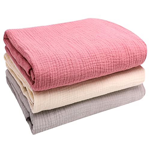 Baby Muslin Swaddle Blanket 3 Pack, Cotton Soft Silky Newborn Swaddle Wrap, Unisex Solid Color Receiving Blanket For Baby Boys And Girls, Flesh Pink Creamy White Gray #TOP24