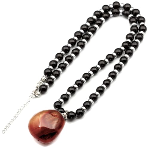 Natural Raw Tourmaline Pendant, Genuine Black Onyx Beaded Necklace, Black Stone Necklace, Gemstone Necklace, 8mm Beads, Unique Fashion Jewelry, Healing Crystal Chakra Necklace, Crystal Pendant