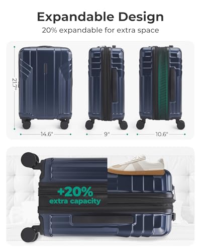 Image of BAGSMART Expandable Carry On Luggage 22x14x9 Airline Approved, Dark Blue | Spinner Wheels, TSA Lock, Lightweight Hard Shell, Suitcase,22x14x9 Airline Approved,