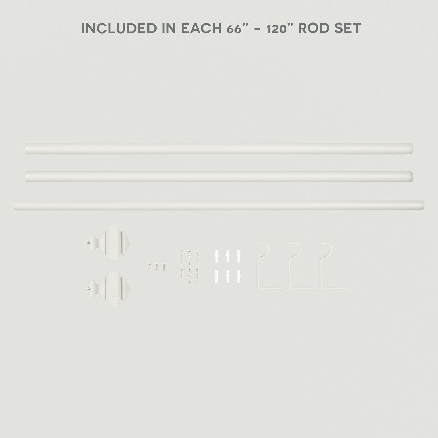 EXCLUSIVE HOME Rockwell 1" Window Curtain Rod and Finial Set, Adjustable 66"-120", Off White