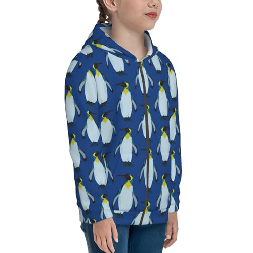 Beautiful King Penguin Pattern Kids Pullover Hoodies Boys Zip Up Sweatshirts Girls Athletic Clothes with Pocket4