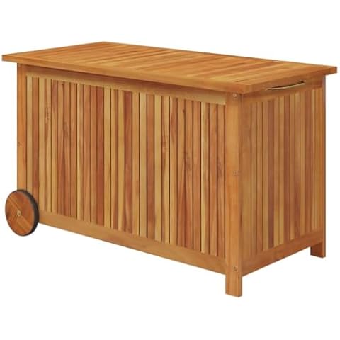 FOPEAS Versatile Outdoor Storage Box- Spacious Container | Durable Wooden Box with Wheels | Acacia Wood Storage Solution-Brown(35.4 x9.7 x 22.8) Cover