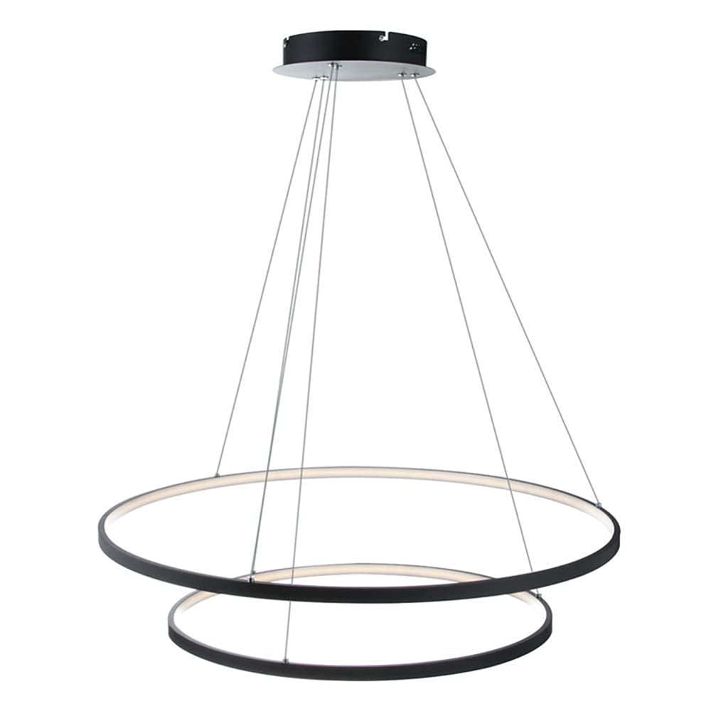 Ring Circle LED Pendant Light, Modern Metal Acrylic Chandelier Height Adjustable Hanging Lamp For Living Room, Bedroom, Dining Table,Black+Cool White-40＋60cm 63W