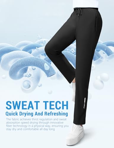Image of Venzina Women's Lightweight Quick-Dry Icy Cool Straight Pants with Ankle Print, Athletic Breathable 4-Way Stretch Trousers for Gym, Running, Yoga & Casual Wear M-XXL