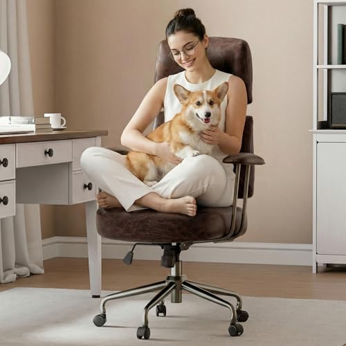 Image of EUREKA ERGONOMIC Home Office Desk Chairs, Ergonomic Computer Chair with High Back, Executive Office Chair with Lumbar Support, Spring Cushion Seat, Mid-Century Modern, Brown
