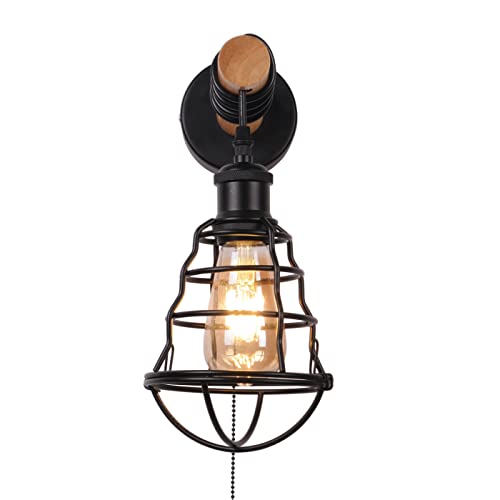 Vintage industriële wandlampen met trekschakelaar metalen kooi design wandlamp indoor effect wandspot E27 keramische… - Afbeelding 3