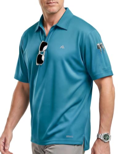 GritGlacier Instant Cooling Tactical Polo Shirt Men Quick Dry Work Short Sleeve Performance Golf Athletic Moisture Wicking Coolwave Blue L