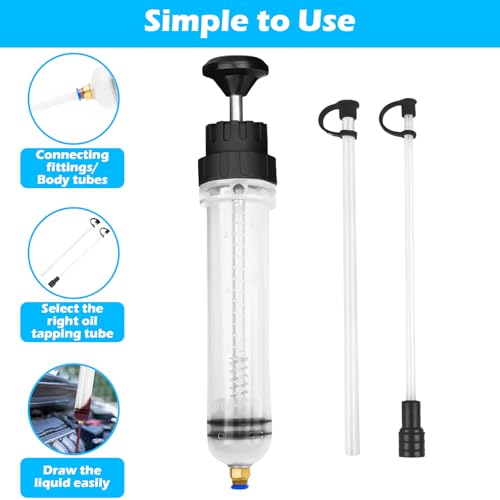 VFANDV Ölabsaugspritze, 200ML Ölspritze Handpumpe mit 2 Schlauch EIN Paar Ersatzgummiringe Ölabsaugpistole Absaugpumpe Ölabsaugpumpe für Motor Auto Getriebe Hinterachsöl