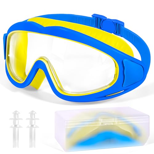 BUOAZR Lunettes de natation pour enfants de 3 à 15 ans, anti-buée, étanches, masque de plongée panoramique à 180°, anti-fuite, masque de plongée pour...