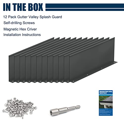 Pearwow Gutter Valley Splash Guard,Aluminum Rain Diverter Roofing Gutter Splash Guards For Valley,Corner Or Straight,10 Inch Each (12 Pcs Black) #TOP7