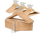 OGIVO Cintres en Bois, Lot de 50, Chemises, Vestes, Pantalons, Crochet pivotant à 360°, Cintres en Bois à Barre Pantalon, Couleur Naturel