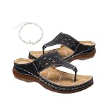 YHTRFD Orthopedische slippers met zachte bodem, comfortabele orthopedische sandalen voor dames met ondersteuning van de voetboog, flip-flops, wigslippers voor buiten en strand, Zwart, 38EU