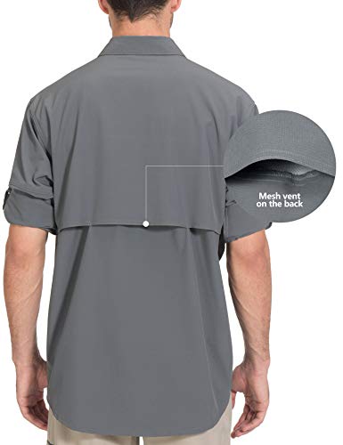 Little Donkey Andy Men's Quick-Dry Stretch Long Sleeve Shirt For Hiking, Travel Gray Size L #TOP1